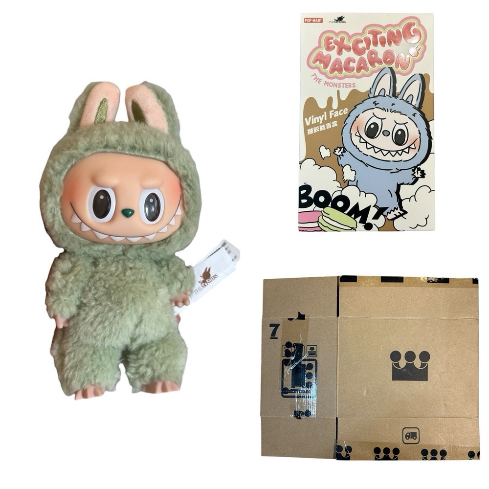 Authentic POP MART Labubu Monsters EXCITING MACARON Plush Vinyl Face GREEN GRAPE